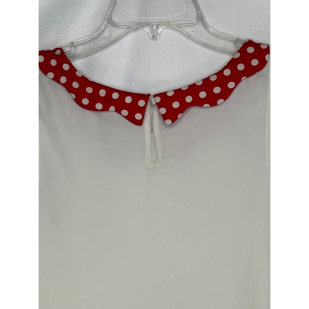Disney‎ LC Lauren Conrad Sleeveless Blouse White Red Polka Dot Scallop Collar XS - Picture 7 of 8